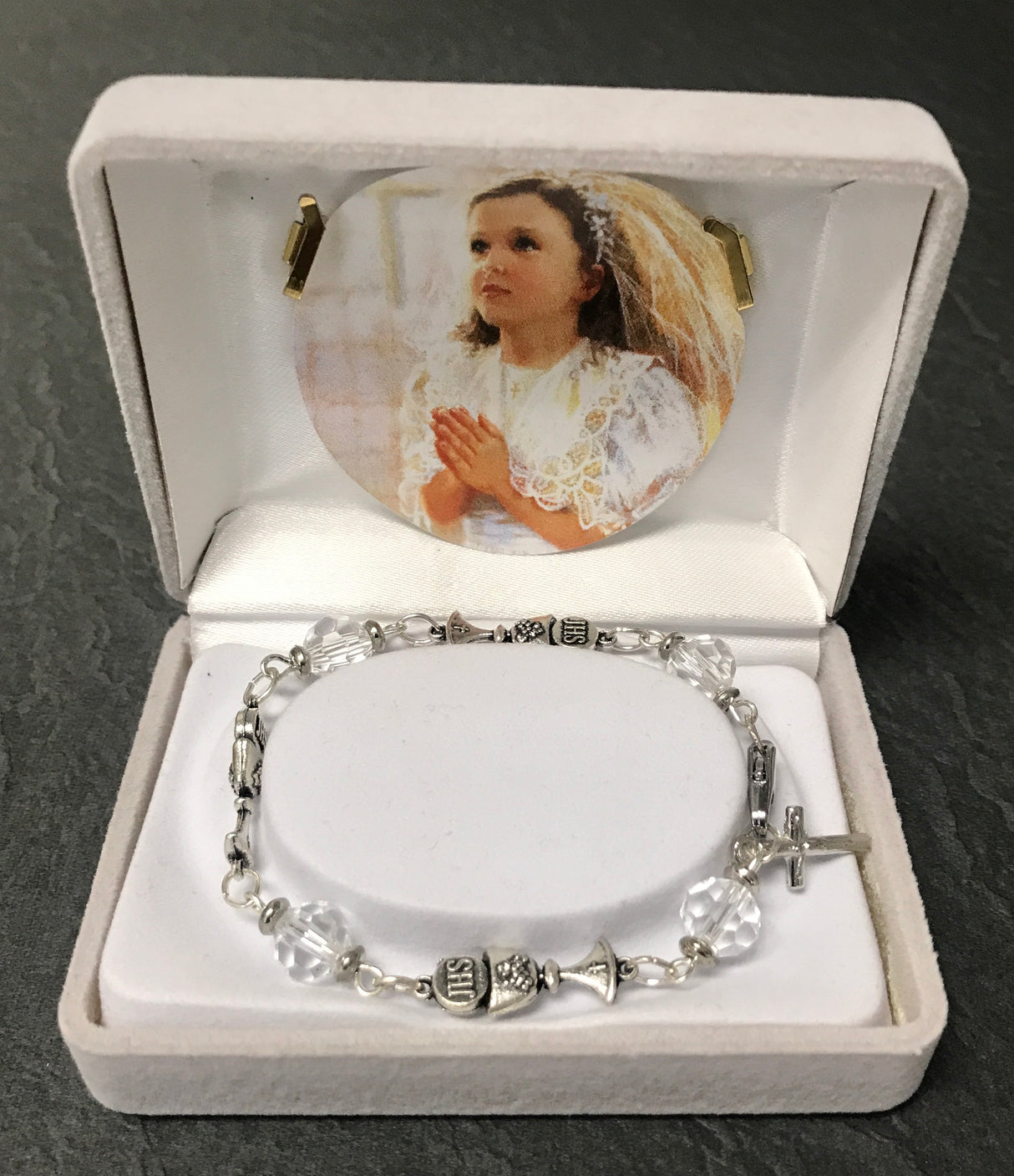 Crystal and Chalice First Communion Bracelet. Gift Boxed. | Malhame