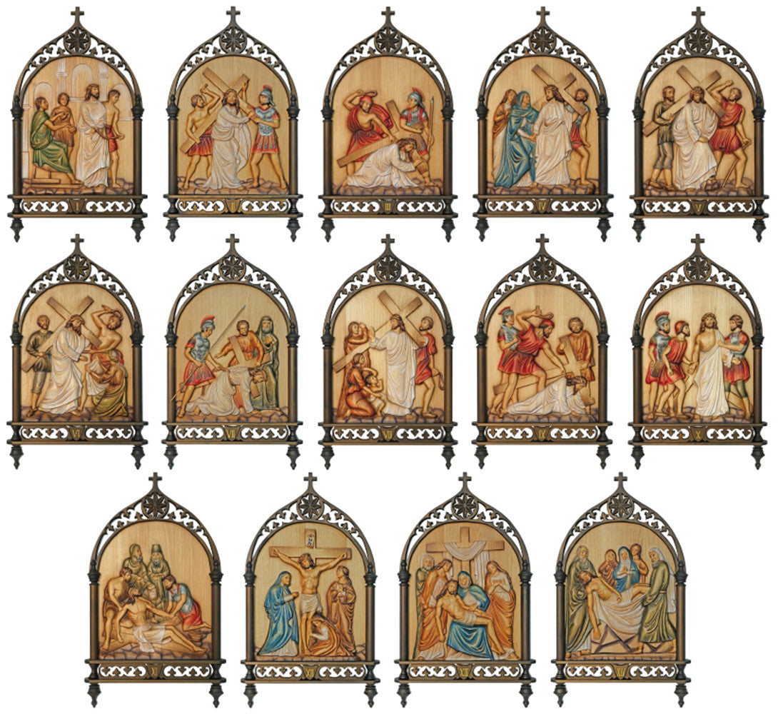 Stations of the Cross Collection | Intricately Carved Wooden Gothic Stations