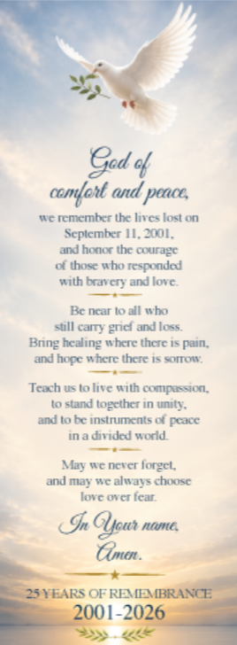 Prayer Bookmark Honoring the Memory of 9/11 (Box of 100)