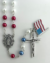 250th Anniversary USA Pearl Rosary Gift Boxed with Prayer Card