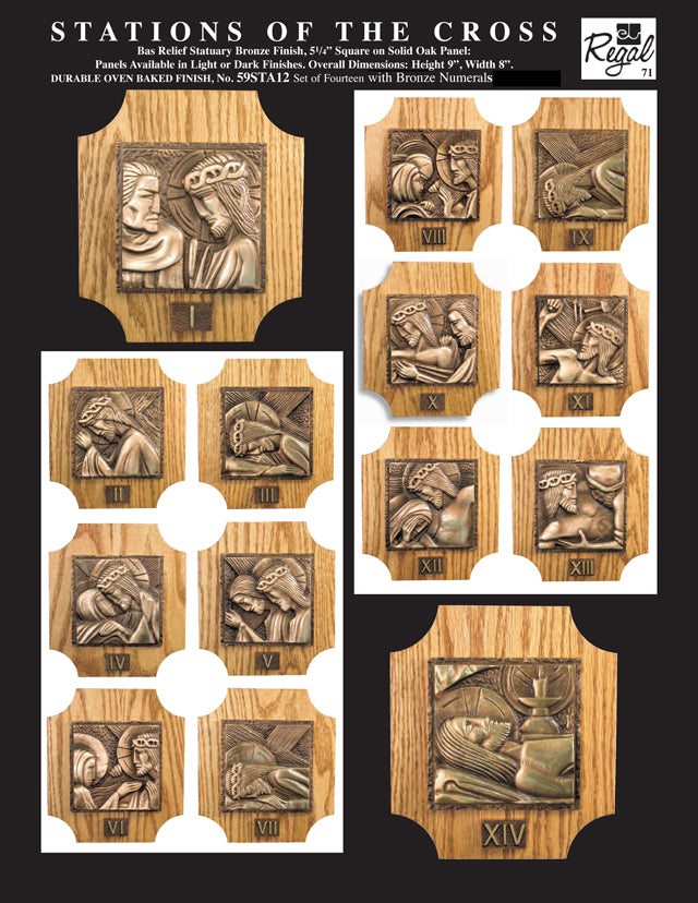 Christ Cathedral Stations of the Cross on Oak Panels – Set of 14