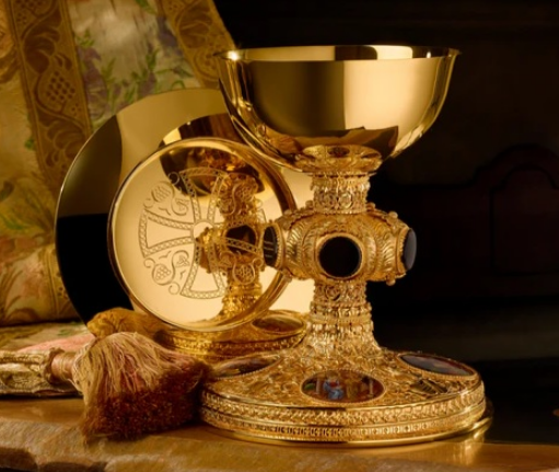Molina - Onyx Stone & Enamel Medallion Chalice & Paten  | 2315