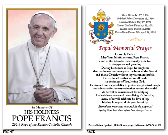 Pope Francis Prayer Cards