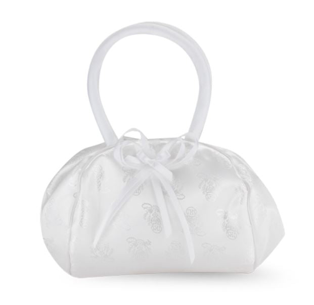 White Satin Chalice Brocade Purse w/ Bow - Hirten - Chiarelli's Religious Goods & Church Supply